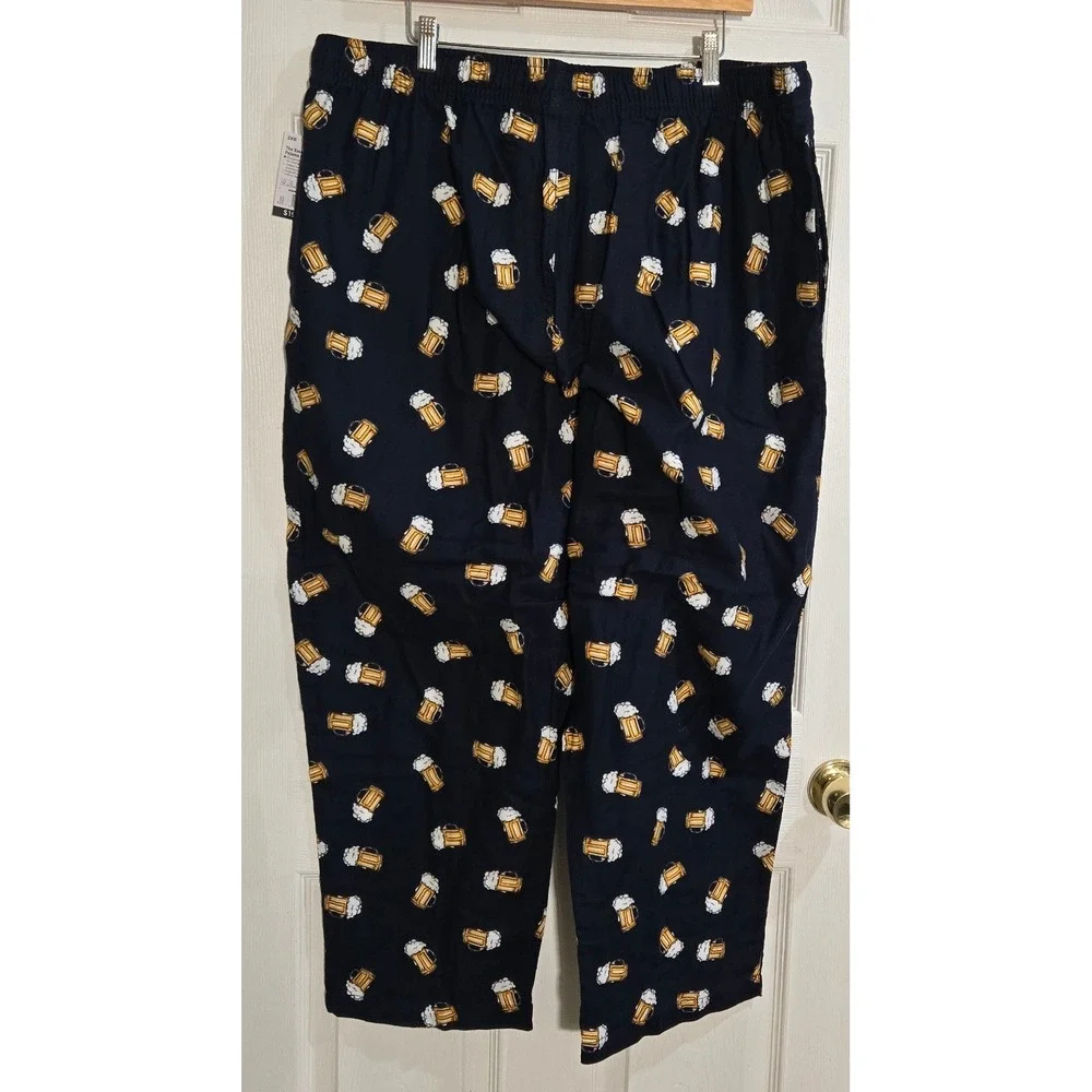Sonoma Mens Flannel Pajama Pants Beer Mug Print Navy Blue 2XB New